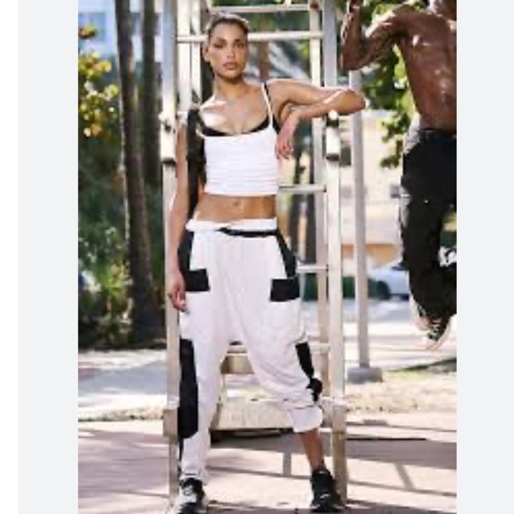 Free People FP Movement Tricked Out Pants White Black Colorblock Harem Joggers M
